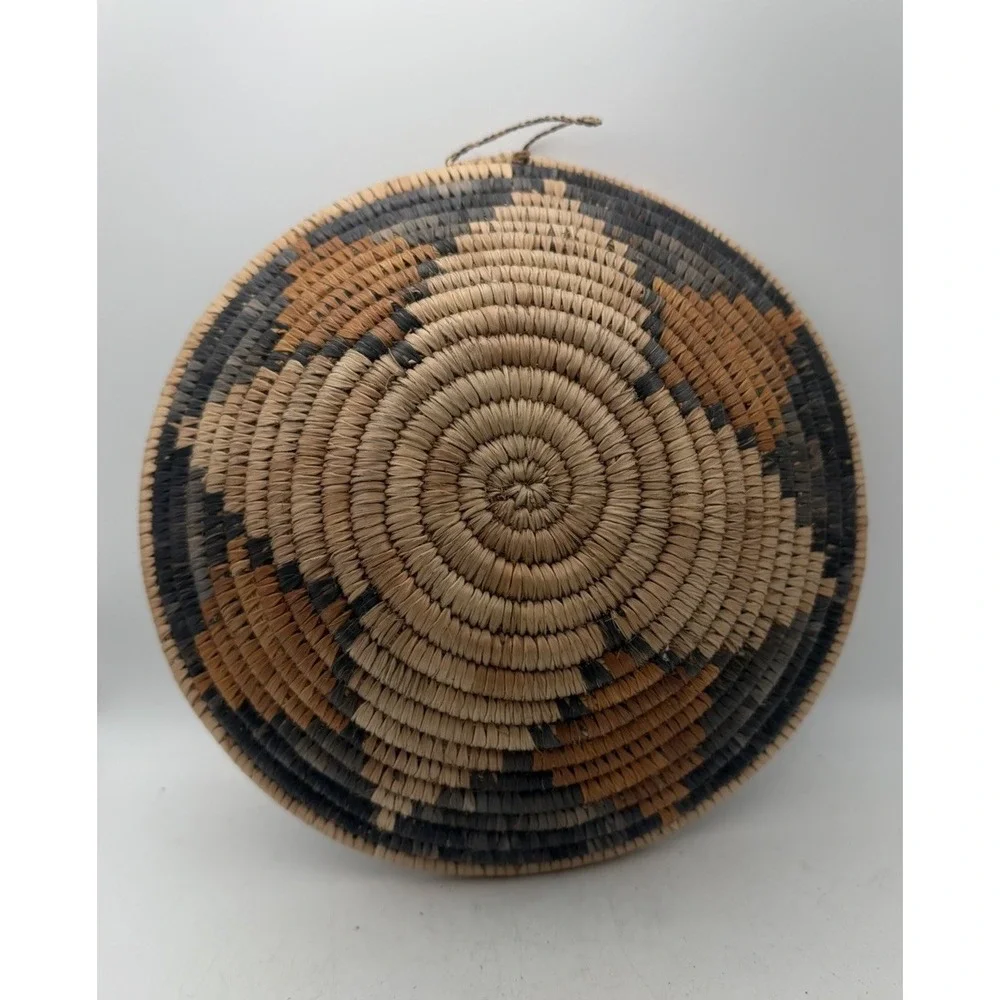Vintage Handwoven Coiled Basket Bowl Wall Hanging Southwest Decor